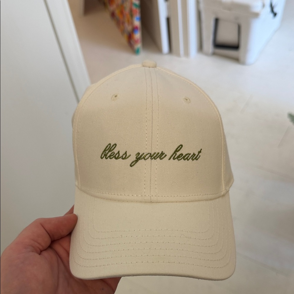 Cream Baseball Cap with Embroidered Text